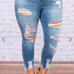 Chic Soul - Light Blue Distressed Skinny Jeans - Woman's Plus Size 22 Jeans